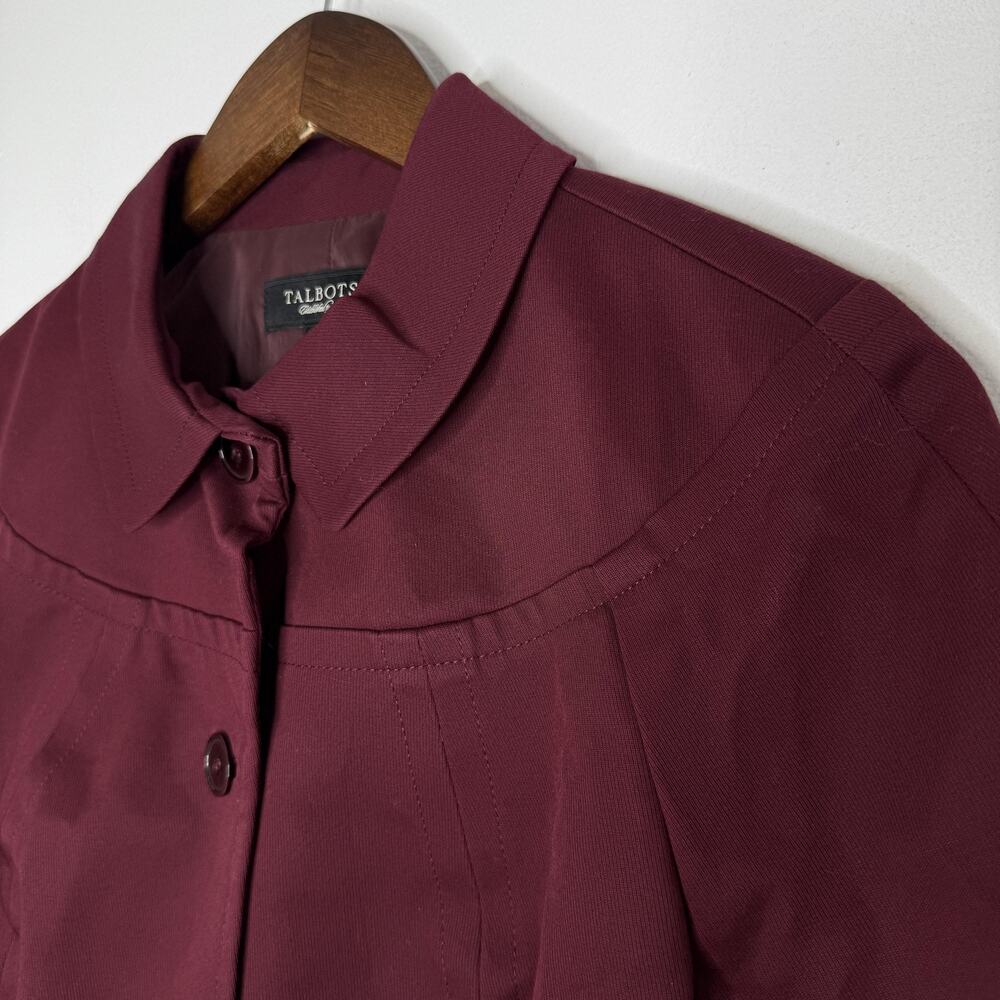 Talbots Jacket Womens 10 Burgundy Button Front Lined Cotton Stretch Pockets
